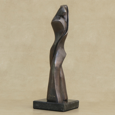 Bronze sculpture, 'Tender Moment' - Modern Bronze Sculpture of Mother and Child on Granite Base