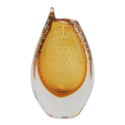 Amber-Hued Art Glass Vase from Brazil