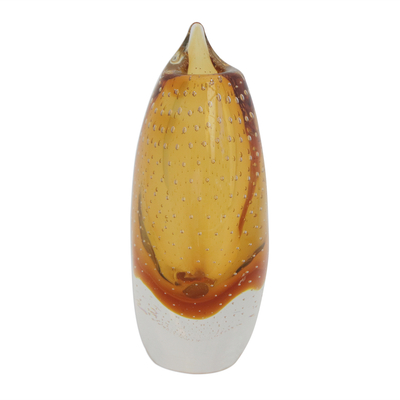 Art glass vase, 'Amber Drop' - Amber-Hued Art Glass Vase from Brazil