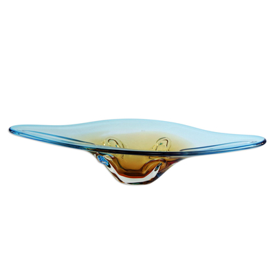 Yellow and Blue Art Glass Centerpiece Bowl from Brazil
