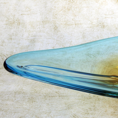 Art glass centerpiece vase, 'Bending Time' - Yellow and Blue Art Glass Centerpiece Bowl from Brazil