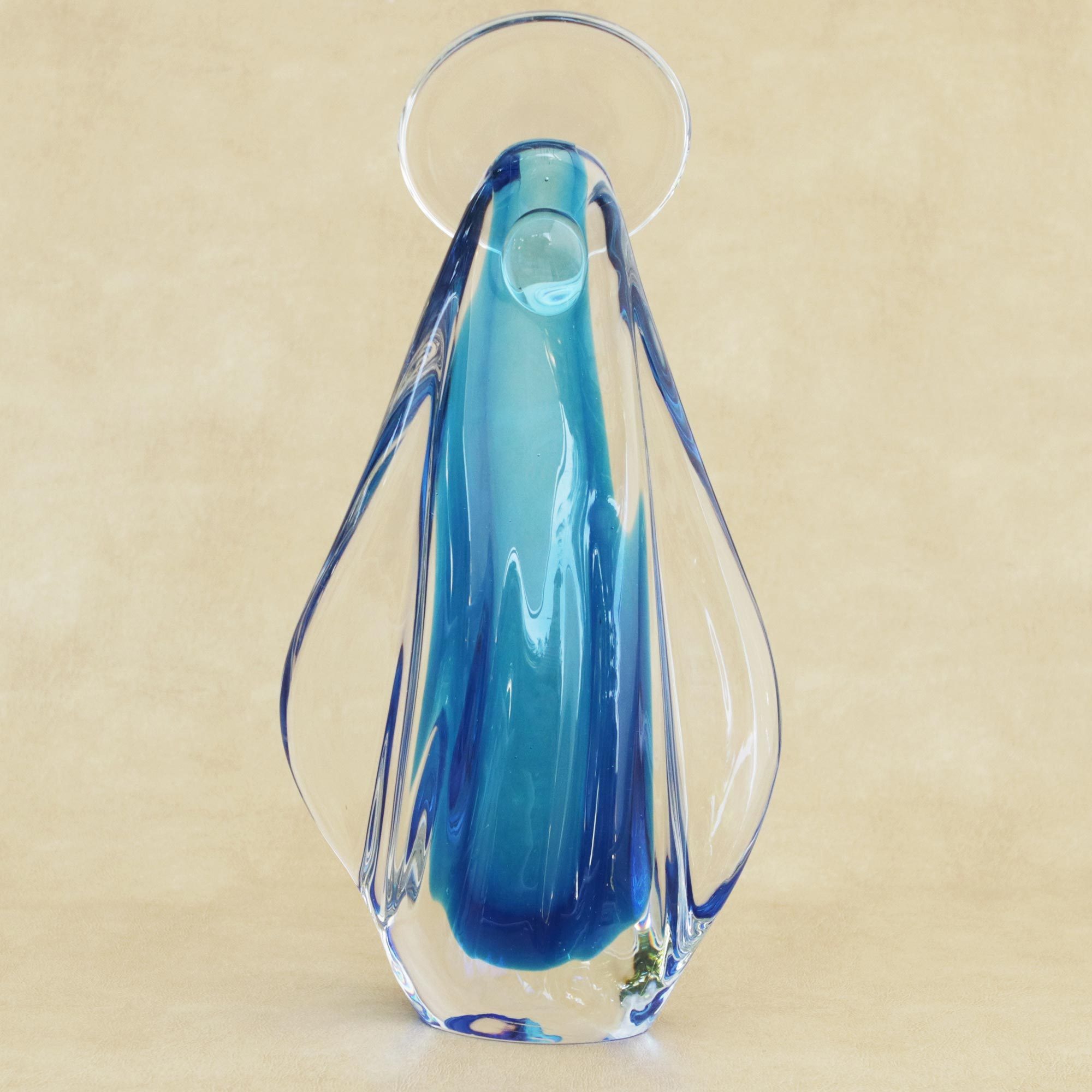 Abstract Art Glass Sculpture of Mother Mary in Blue Our Lady in Blue