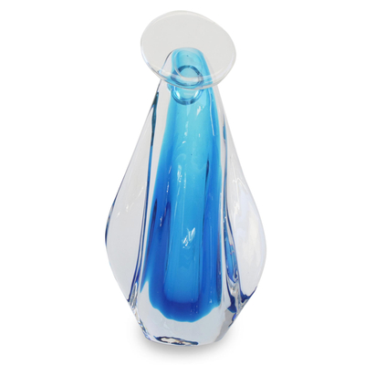 Art glass sculpture, 'Our Lady in Blue' - Abstract Art Glass Sculpture of Mother Mary in Blue