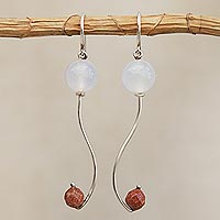 Agate and sunstone dangle earrings, 'Music Within'