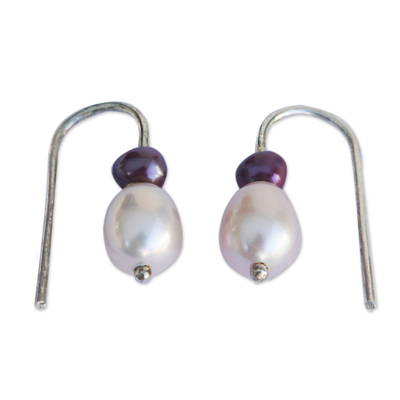 Cultured pearl beaded drop earrings, 'Striking Glow' - White and Pink Cultured Pearl Beaded Drop Earrings