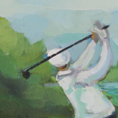 'Golfer I' - Impressionist Painting of a Golfer in White from Brazil
