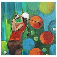 'The Champion' - Signed Expressionist Golf Painting from Brazil