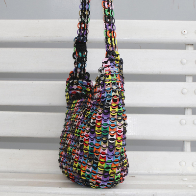 Soda pop-top bucket bag, 'Eco Rainbow' - Rainbow-Hued Soda Pop-Top Bucket Bag from Brazil