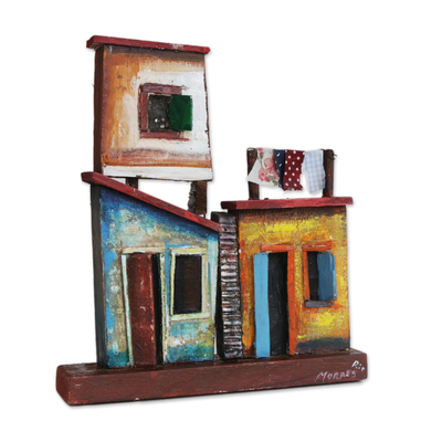 Recycled wood sculpture, 'Rio Lofts' - Colorful Recycled Wood Brazilian Favela Sculpture