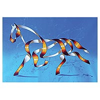 Impresión giclée, 'Caballo en azul' (26,5 pulgadas) - Impresión surrealista de un caballo en azul de Brasil (26,5 pulgadas)