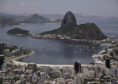 Leinwanddruck - Signierter impressionistischer Leinwanddruck von Brasiliens Zuckerhut