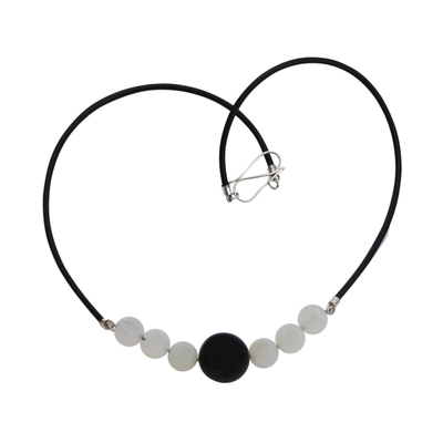 Agate beaded pendant necklace, 'Black and White Baubles' - Black and White Agate Beaded Pendant Necklace from Brazil