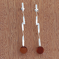 Achat-Ohrhänger, „Rot-Orange Wolke“ – Tropfen-Ohrringe aus rot-orangefarbenem Achat und Sterlingsilber