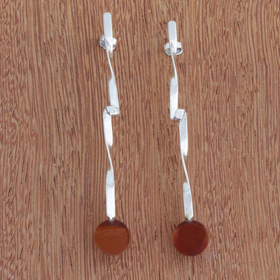 Agate drop earrings, 'Red-Orange Cloud' - Red-Orange Agate and Sterling Silver Drop Earrings