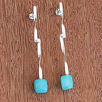 Agate drop earrings, 'Twisted Shine' - Square Agate Modern Drop Earrings from Brazil