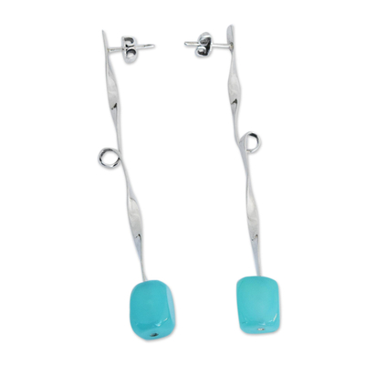 Agate drop earrings, 'Twisted Shine' - Square Agate Modern Drop Earrings from Brazil