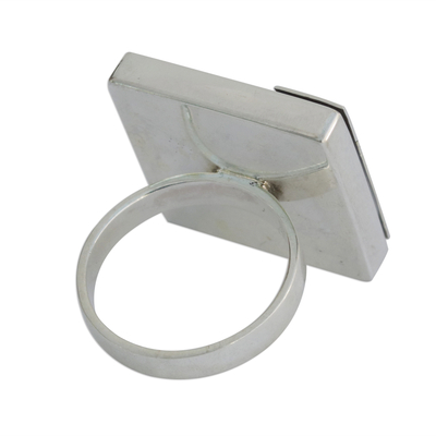 Agate cocktail ring, 'Wavy Square' - Wavy Modern Agate Cocktail Ring from Brazil