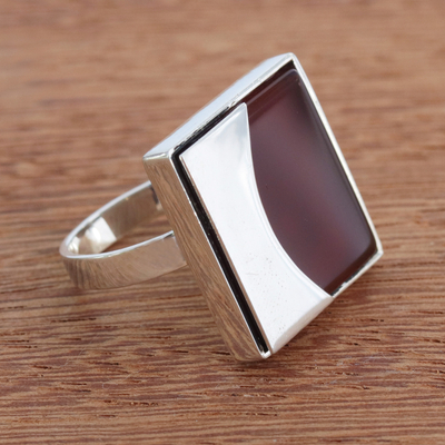 Agate cocktail ring, 'Red-Orange Eclipse' - Modern Red-Orange Agate Cocktail Ring from Brazil