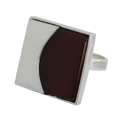 Agate cocktail ring, 'Red-Orange Eclipse' - Modern Red-Orange Agate Cocktail Ring from Brazil
