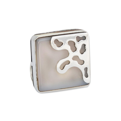 Agate cocktail ring, 'Square Abstraction' - Abstract Agate Cocktail Ring from Brazil