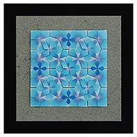 Paper wall art, 'Cool Geometry' - Geometric Origami Paper Wall Art in Blue from Brazil