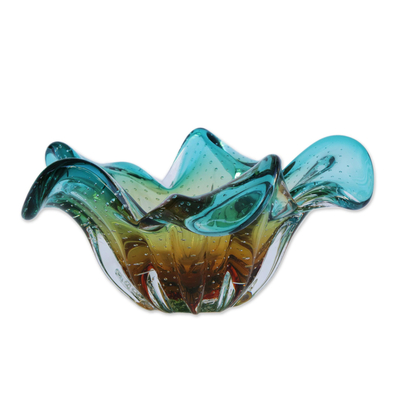 Blue and Yellow Art Glass Decorative Bowl from Brazil