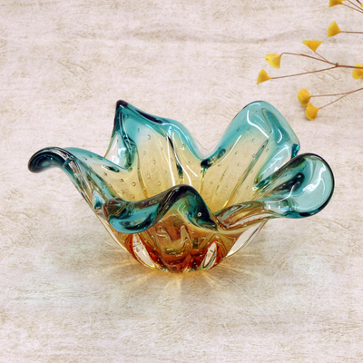 Kunstglasschale - Dekorative Schale aus blauem und gelbem Kunstglas aus Brasilien