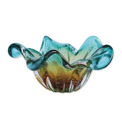 Kunstglasschale - Dekorative Schale aus blauem und gelbem Kunstglas aus Brasilien