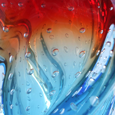 Art glass vase, 'Blue and Red Twist' - Blue and Red Handblown Art Glass Vase from Brazil