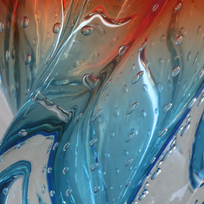 Florero de vidrio artístico - Jarrón artístico de vidrio soplado a mano en azul y rojo de Brasil