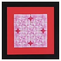 Paper wall art, 'Soft Geometry' - Geometric Origami Paper Wall Art in Pink and Red from Brazil