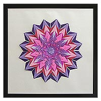 Papierwandkunst, „Passionate Mandala“ – Lila Origami-Papier-Mandala-Wandkunst aus Brasilien