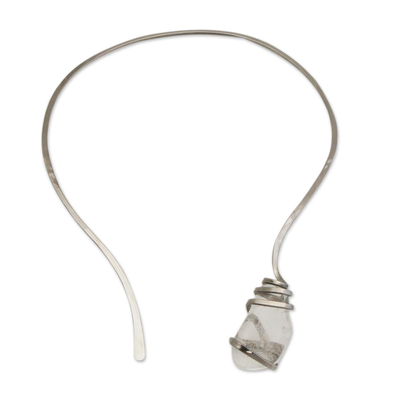Quartz collar necklace, 'Clear Magnitude' - Natural Quartz Collar Pendant Necklace from Brazil