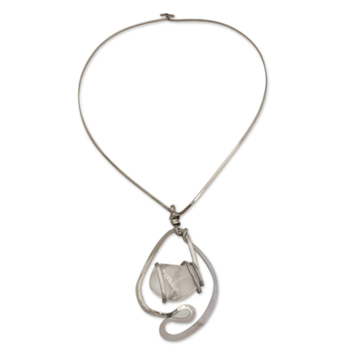 Quartz pendant necklace, 'Crystalline Clarity' - Clear Quartz Collar Pendant Necklace from Brazil