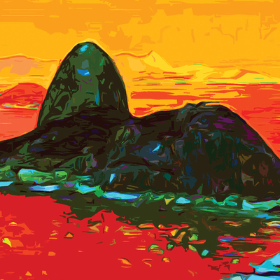 Giclee print on canvas, 'Sugarloaf Hill by Sunset' - Sugarloaf Hill Impressionist Print in Red from Brazil