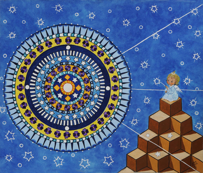 Mandala Motif Surrealist Painting with an Angel from Brazil