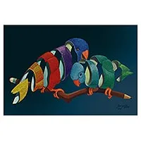 Impresión giclée - Impresión giclée surrealista firmada de dos periquitos de Brasil