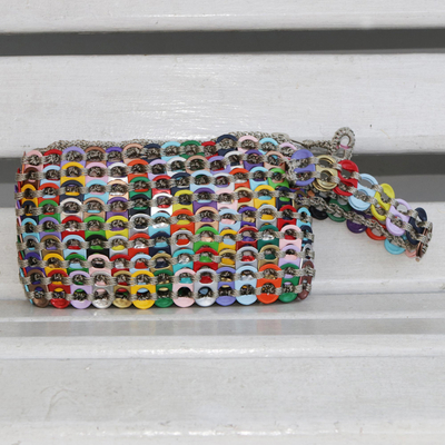 Recycled aluminum pop-top wristlet, 'Eco-Friendly Rainbow' - Colorful Recycled Aluminum Pop-Top Wristlet from Brazil