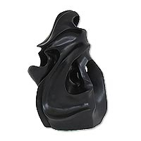 Resin sculpture, 'Black Transformation' - Abstract Fine Art Resin Sculpture in Black from Brazil