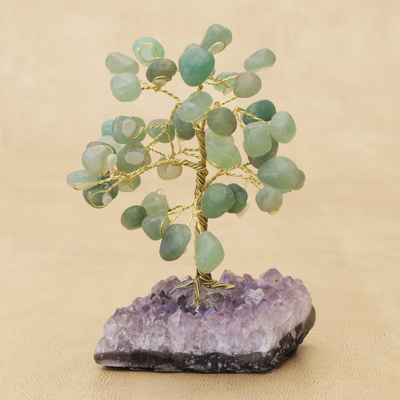 Árbol de piedras preciosas de cuarzo - Árbol de piedras preciosas de cuarzo con base de amatista de Brasil