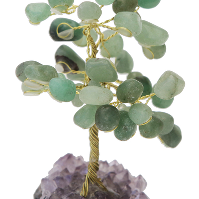 Quartz gemstone tree, 'Verdant Leaves' - Quartz Gemstone Tree with an Amethyst Base from Brazil