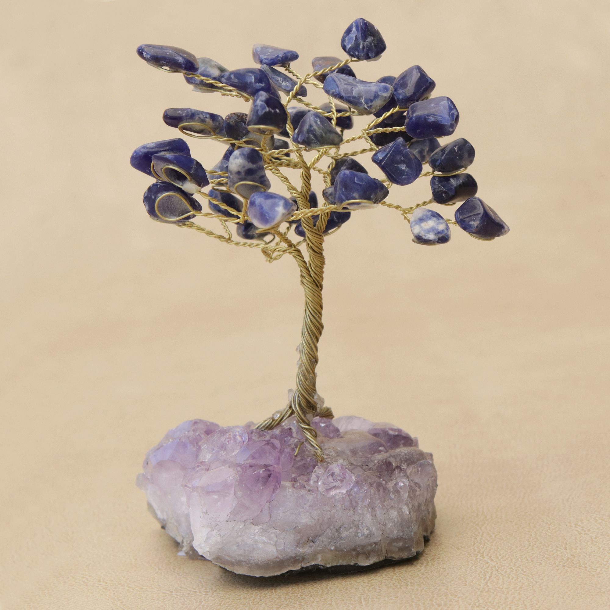 Sodalite Gemstone Tree with an Amethyst Base from Brazil - Blue Leaves ...