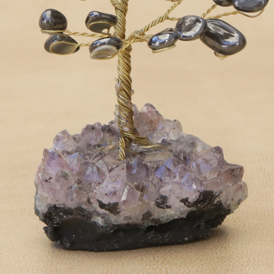 Árbol de piedras preciosas de hematites - Árbol de piedras preciosas de hematites con base de amatista de Brasil
