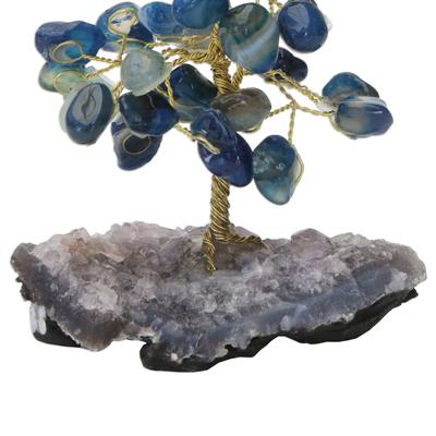 Blue Agate Gemstone Tree with an Amethyst Base from Brazil - Cool Calm ...