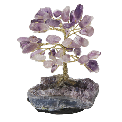 Amethyst-Edelsteinbaum, 'Regal-Blätter - In Brasilien gefertigter Amethyst-Edelsteinbaum