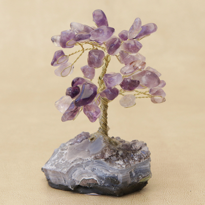 Amethyst-Edelsteinbaum, 'Regal-Blätter - In Brasilien gefertigter Amethyst-Edelsteinbaum