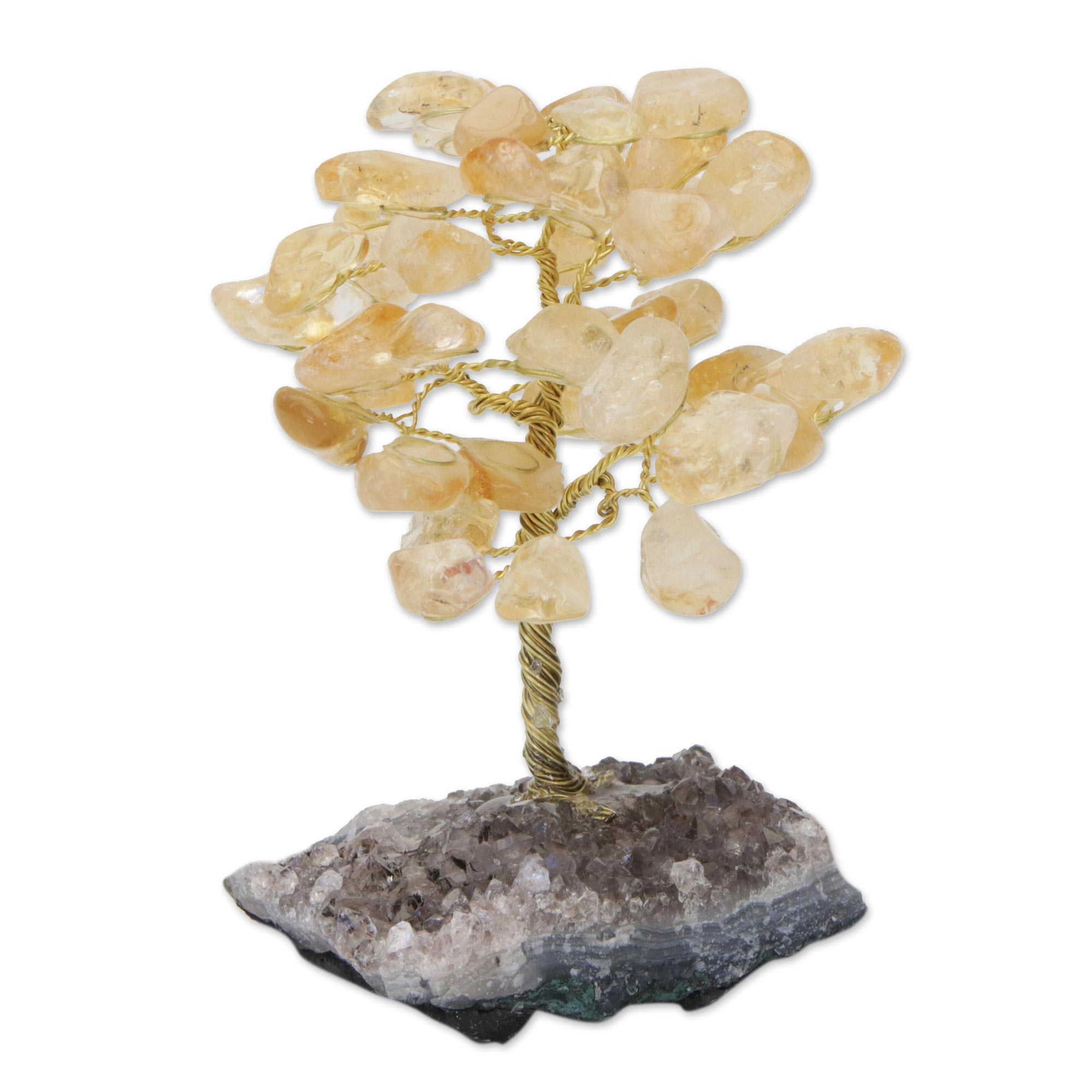 Citrine Gemstone Tree with an Amethyst Base from Brazil - Sunny Leaves ...