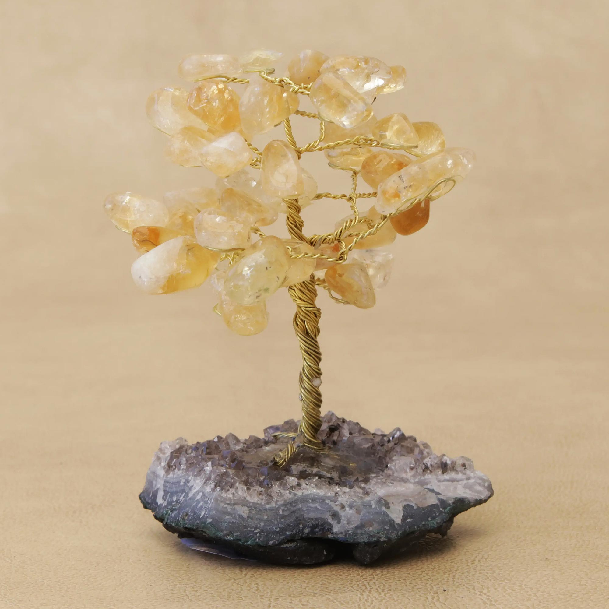 Citrine Gemstone Tree with an Amethyst Base from Brazil - Sunny Leaves ...