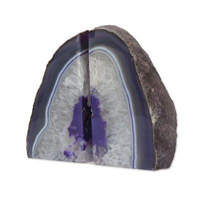 Agate bookends, 'Regal Crystal' - Agate Geode Bookends with a Purple Core from Brazil