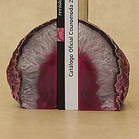 Agate bookends, 'Lovely Crystal' - Agate Geode Bookends with a Pink Core from Brazil